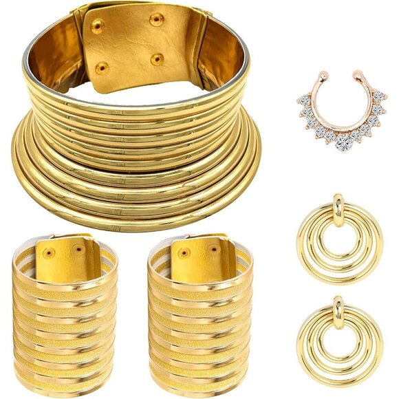 Jewelry - African Jewelry Set Gold Tone Tribal Costume Accessories Necklace Bracelets Earr
